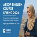 Apply now for AESOP’s free 15-week online English course for Afghan female students. Learn from international volunteers, improve your English, and receive possible mobile data support. Application deadline: November 15, 2025.